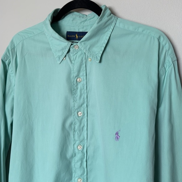 Ralph Lauren Beach Twill 100% Cotton Button Up Light Green Lg Tall and Long - Picture 11 of 13